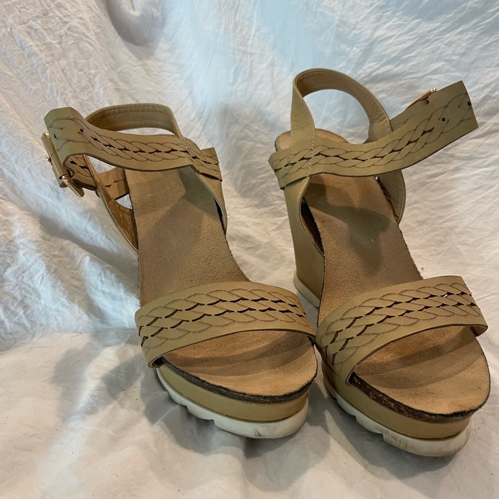 Braided Tan Wedge Sandals
